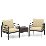 Tangkula 3 Pieces Patio Wicker Furniture Set, Outdoor Conversation Bistro Set