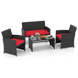 Tangkula 4 Pieces Patio Furniture Set with Tempered Glass Tabletop and Removable Cushion
