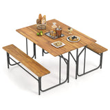 Tangkula Patio Dining Bench Set with Metal Legs for Balcony