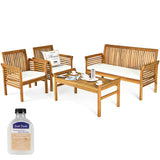 Tangkula 4 or 8 Piece Outdoor Acacia Wood Sofa Set, Padded Patio Conversation Table Chair Set