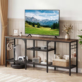 Tangkula 55" Long Industrial TV Stand with 4 Open Storage Shelves & Metal Hooks