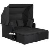 Tangkula Patio Rattan Daybed, Patiojoy Wicker Daybed Loungerw/Retractable Canopy, 2 Foldable Side Panels