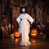 Tangkula 4 FT Animated Halloween Doll Girl with Shaking Head & Posable Arms