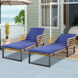 Tangkula Patio Chaise Lounge Chair with Cushion, Adjustable Reclining Pool Lounger with Acacia Wood and Metal Frame
