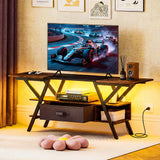Tangkula TV Stand with Power Outlets & LED Lights for PS5