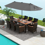 Tangkula 11 Pieces Patio Dining Set with 15ft Double-Sided LED Patio Umbrella (Base Included)