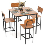 Tangkula Dining Table Set for 4, Vintage Counter-Height Dining Table & 4 Bar Chairs