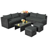 8-Piece Patio Furniture Set with Cover, 2 Ottomans, 2 Armless Sofas & Corner Sofas