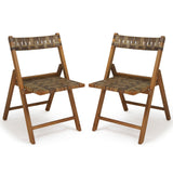 Tangkula Teak Wood Folding Hand-Woven PE Rattan Outdoor Chairs Set of 2/4