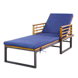 Tangkula Patio Chaise Lounge Chair with Cushion, Adjustable Reclining Pool Lounger with Acacia Wood and Metal Frame