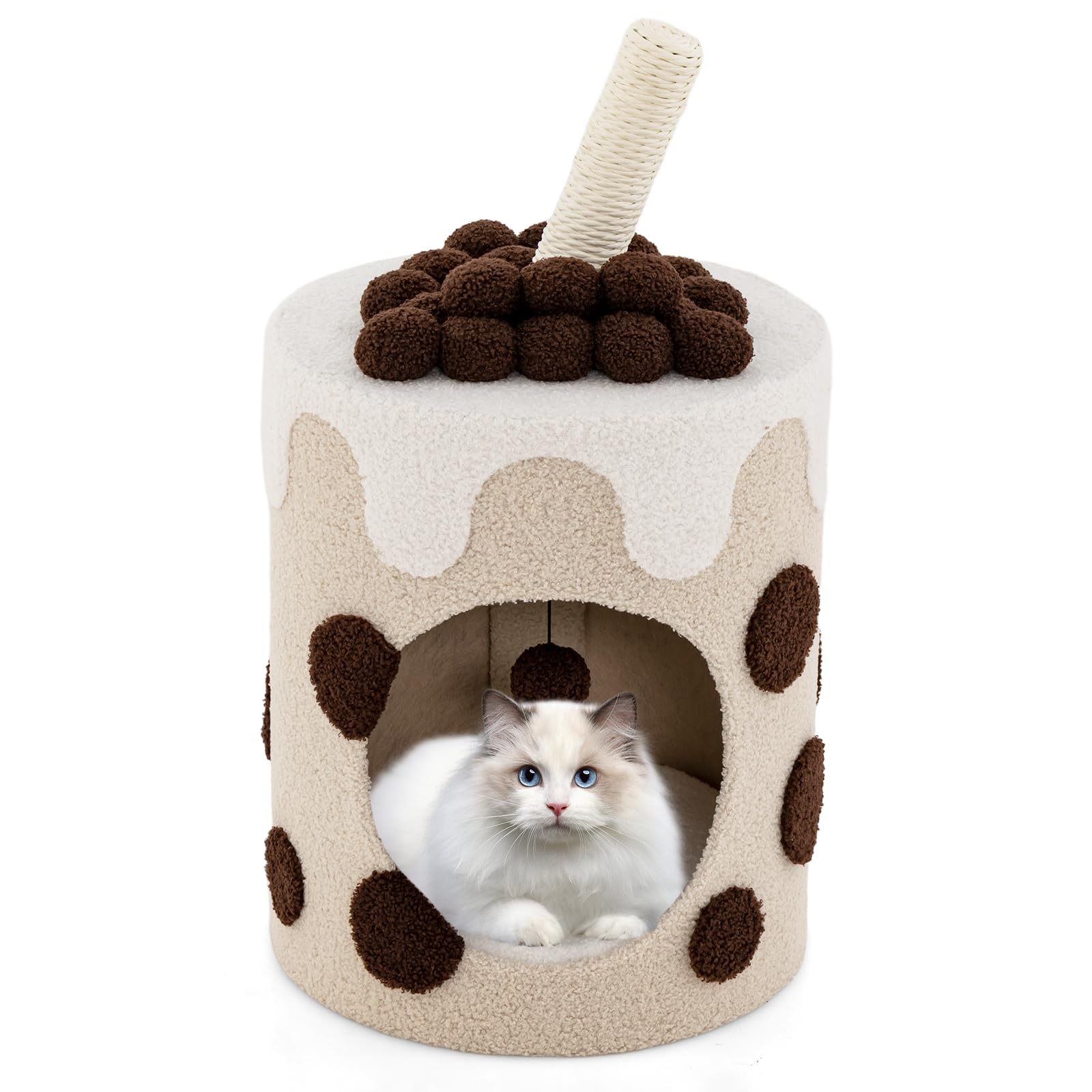 Tangkula Bubble Tea Cat Tree Tower, 26.5 Inch Cat Condo Furniture with Scratching Post