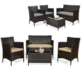 Tangkula 4-Piece Rattan Patio Furniture Set, w/Tempered Glass Coffee Table