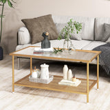 Tangkula Glass Coffee Table, 2-Tier Rectangular Tempered Glass Center Table