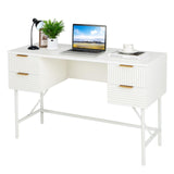 Tangkula White Desk with 4 Drawers, 48 Inch Home Office Desk with Storage, Writing Desk with Metal Frame for Bedroom, Study, Office