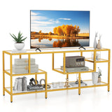 Tangkula Gold TV Stand for TVs up to 65”, 58” TV Console Table with Tempered Glass Shelves & Golden Metal Frame