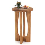 Tangkula Outdoor Side Table 14” Mahogany Accent Table with Round Tray Top