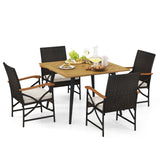 Tangkula 5 Pieces Patio PE Wicker Dining Set, Outdoor Dining Table and Chairs with Cushions
