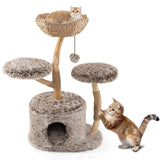 Tangkula Solid Wood Cat Tree with Well-Woven Cattail Basket