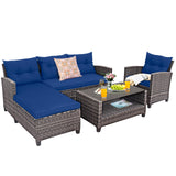 Tangkula 4 Pieces Rattan Conversation Set | Lounge Sofa Set with Coffee Table