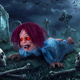 Tangkula 28" Halloween Animated Crawling Baby Doll with Glowing Eyes