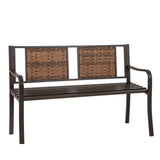 Tangkula Patio Garden Bench with Wicker Backrest