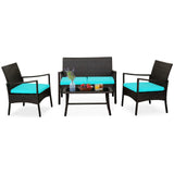 Tangkula 4 Pieces Rattan Conversation Set, Patio Sofa Couch Set with Tempered Glass Coffee Table