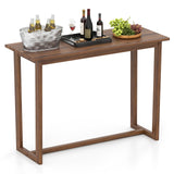 Tangkula 59 Inch Outdoor Bar Table Teak Wood Rectangle Patio Bar Height Pub Table with Slatted Top