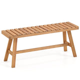 Tangkula Acacia Wood Outdoor Backless Garden Bench with Slatted Seat