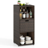 Tangkula Rattan Patiojoy Outdoor Wicker Cabinet with 3 Shelves