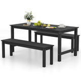 Tangkula 3 Pieces Outdoor HDPE Dining Table Set with 2 Benches