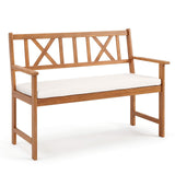 Tangkula 2-Person Acacia Wood Outdoor Bench with Cushion