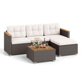 Tangkula 5 Piece Outdoor Patio Furniture Set L Shaped Rattan Cushioned Chairs & Coffee Table Set