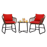 3 Pieces Patio Bistro Set, Patiojoy Outdoor PE Rattan Armchairs and Coffee Table Set with Comfortable Cushions & Adjustable Foot Pads