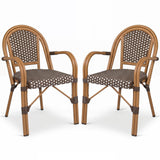 Tangkula Outdoor French Bistro Chairs | Hand-Woven PE Wicker Patio Chairs (2/4)