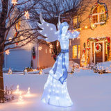 Tangkula 5 FT Christmas Lighted Angel with Trumpet, Outdoor Xmas Pre-Lit Angel with Halo