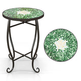 Tangkula Outdoor Side Table, 14" Mosaic Plant Stand, Round Accent Table