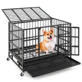 Tangkula Heavy-Duty Metal Dog Crate, Foldable Dog Kennel Crate with Lockable Wheels & Doors for Medium & Large Dogs