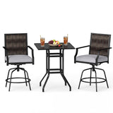Tangkula 3 Pieces Outdoor Swivel Bar Set with Cushions and Sturdy Metal Frame