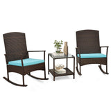 Tangkula 3 Pieces Rocking Wicker Bistro Set, Outdoor Front Porch Rocker Chairs Conversation Set