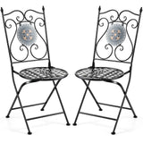 Tangkula Set of 2 Mosaic Foldable Outdoor Patio Chairs w/ Elegant Backrest