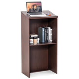 Tangkula Floor Standing Podium, Wooden Speaking Lectern with Adjustable Shelf