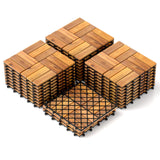 Tangkula 27 PCS Acacia Wood Interlocking Patio Deck Tiles, 12" x 12" Water-Resistant Indoor Outdoor Flooring