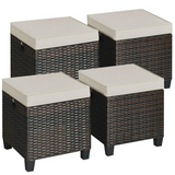Tangkula 2 Pieces Outdoor Patio Ottoman, All Weather Rattan Wicker Ottoman Seat