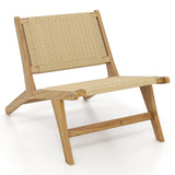 Tangkula Teak Wooden Chair, Mid Century Modern Accent Chair with Braided Rope Seat & Backrest