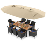 Tangkula 11 Piece Patio Wicker Dining Set w/Double-Sided Patio Umbrella