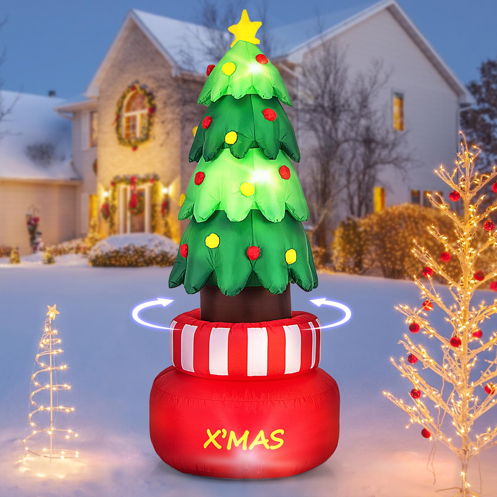Costway 8 ft. Inflatable Rotating Christmas Tree with Built in LED Lights Water Bags