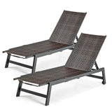Tangkula Patio PE Rattan Chaise Lounge, Outdoor Recliner