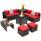 Tangkula 9 Pieces Patio Furniture Set with 50,000 BTU Propane Fire Pit Table