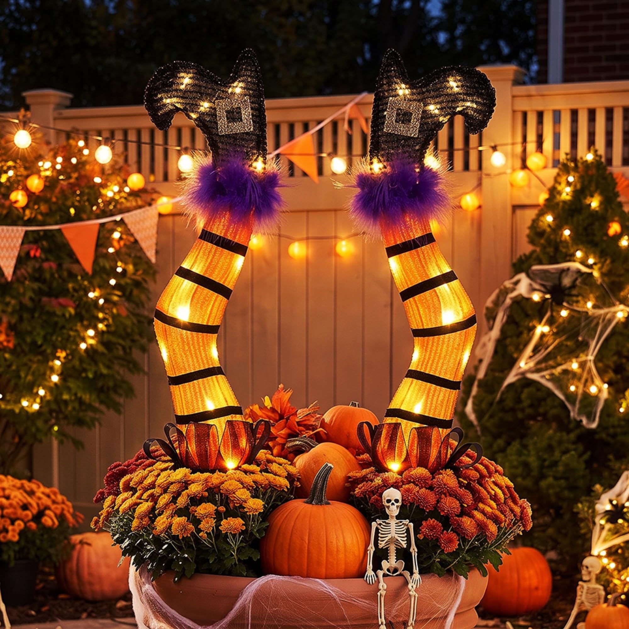 Tangkula Set of 2 Halloween Lighted Witch Legs Decorations with Stakes