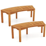 Tangkula 2-Person Outdoor Acacia Wood Curved Garden Bench with 800 LBS Capacity